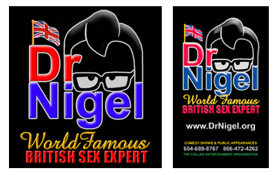 logo and business card design for standup comedy character Dr. Nigel Cummerbund.